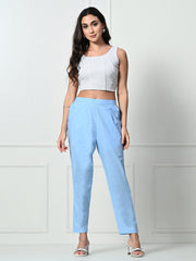 Bamboology Trends Women’s Linen Cotton Palazzo Pants – Effortless Style & Breathable Comfort | Blue