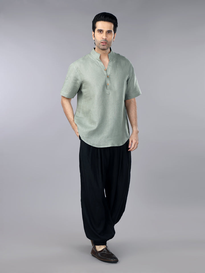 Gothilo Sage Green Linen Casual Short Sleeves Shirt