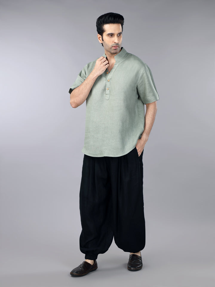 Gothilo Sage Green Linen Casual Short Sleeves Shirt