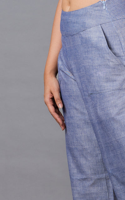 Blue solid wide leg cropped pants