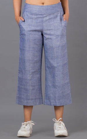 OCAU Blue solid wide leg cropped pants