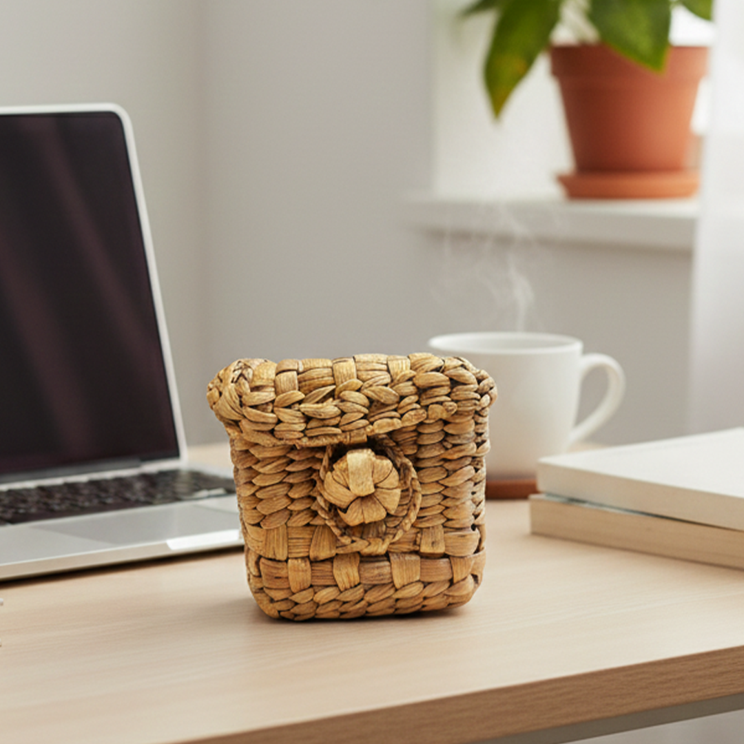 KHEONI Traditional Palm Leaf Water Water Hyacinth Box Multipurpose Storage & Utility Box – Mittai Petti, For Home, Office, Gifting