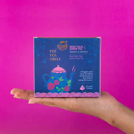 Rose Tulsi Green Tea Bags- 15 Pyramid Teabag