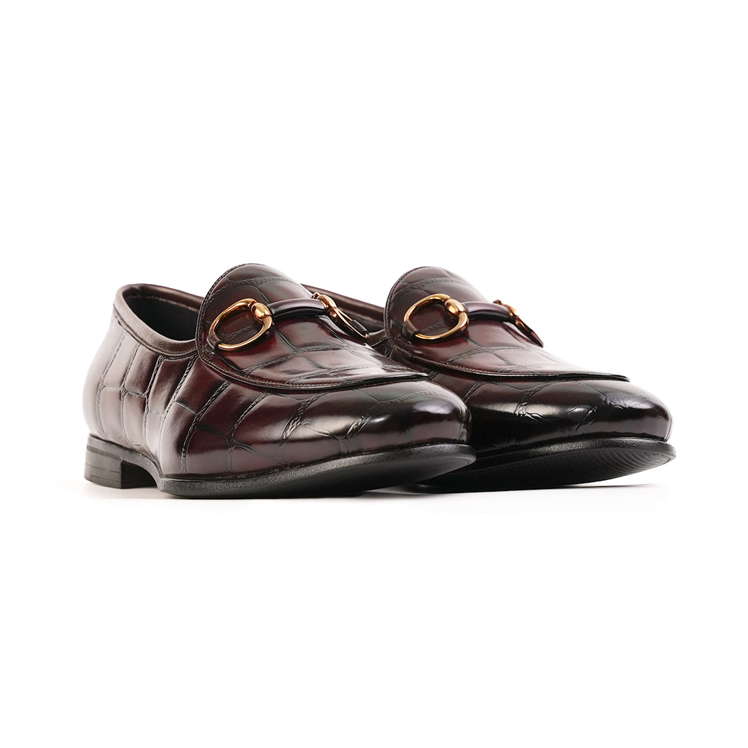 Monkstory Horsebit Smart Croc-Effect Slip-Ons – Burgundy