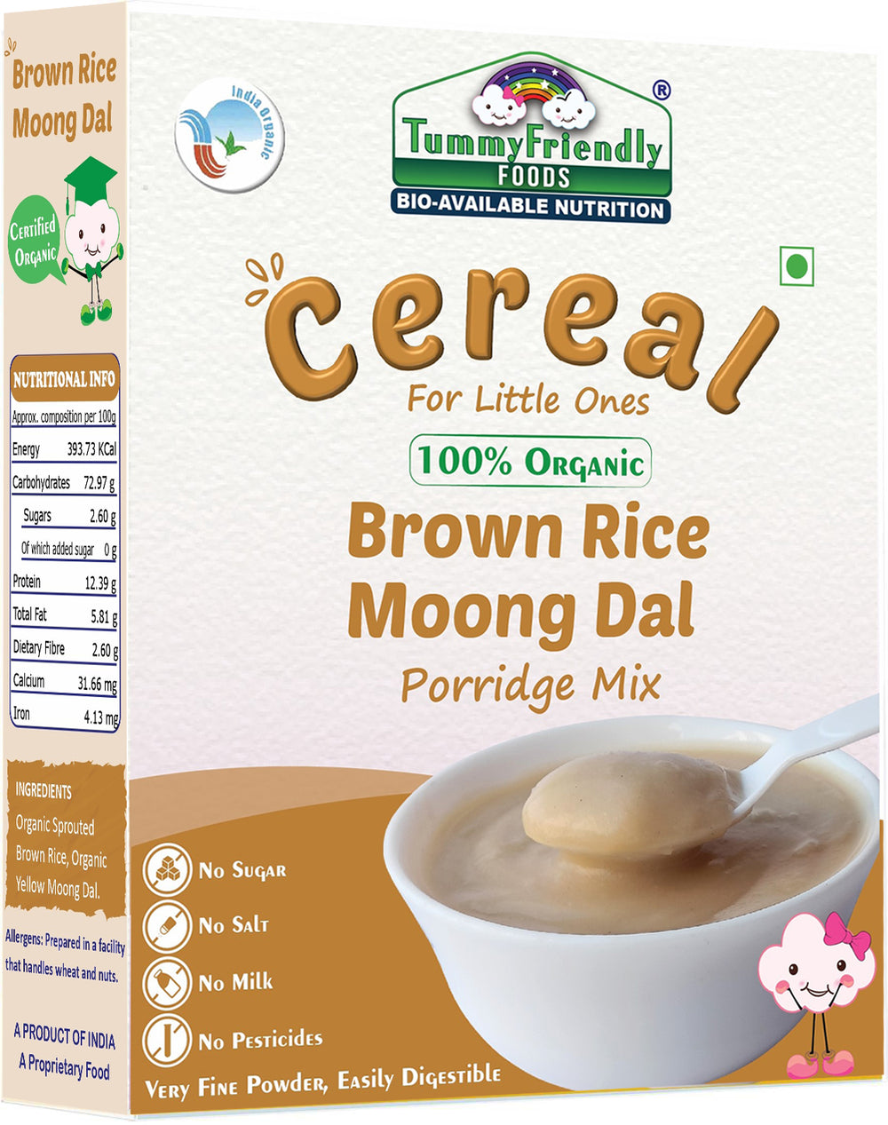 TummyFriendly Foods Organic Sprouted Porridge Mix | Brown Rice, Moong Dal | No Additives | 200g