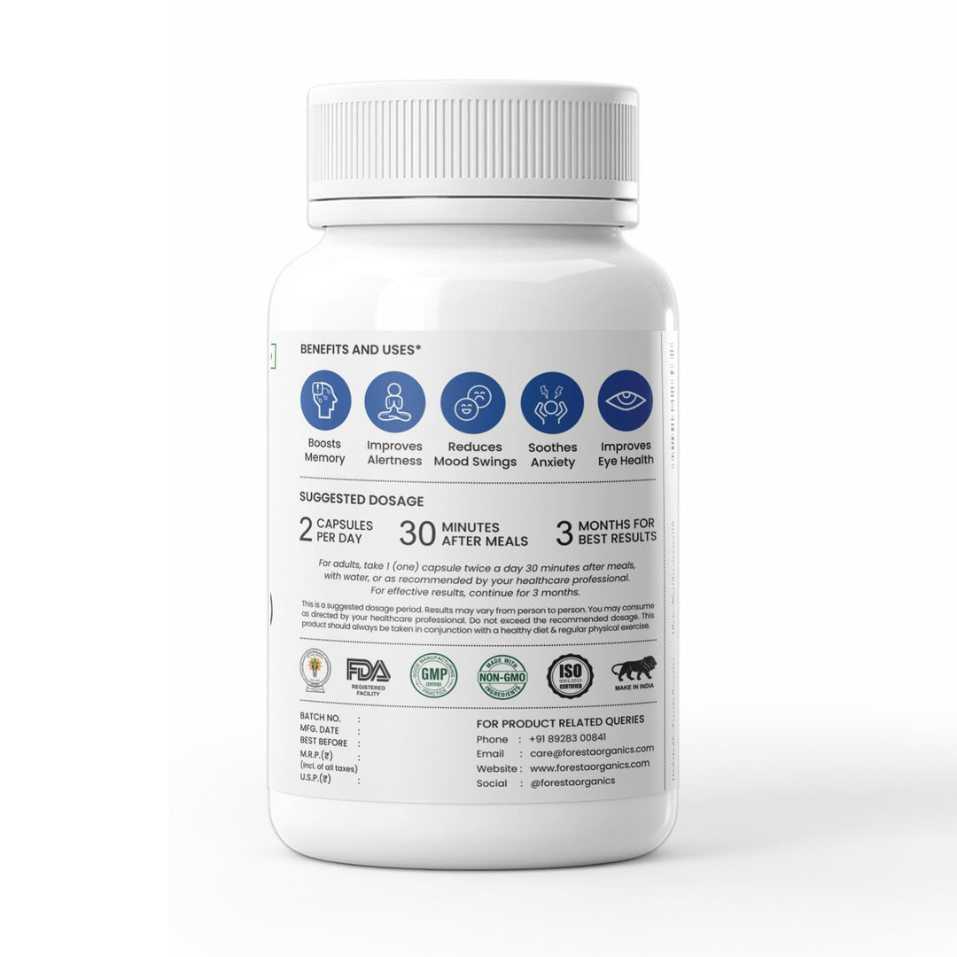 Foresta Organics Brain Health with Brahmi, Shankhpushpi & Gingko Biloba - 60 Capsules