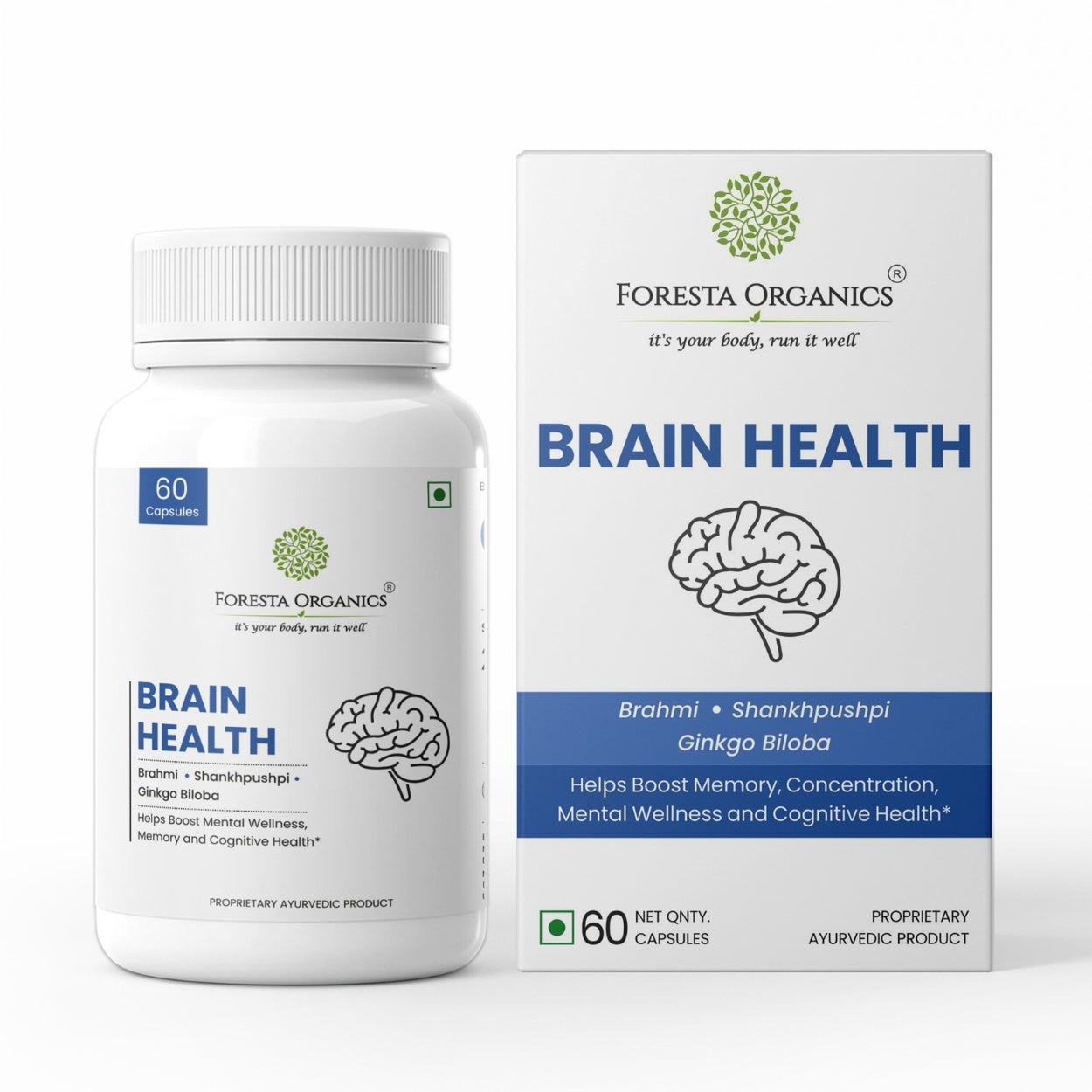 Brain Health with Brahmi, Shankhpushpi & Gingko Biloba - 60 Capsules