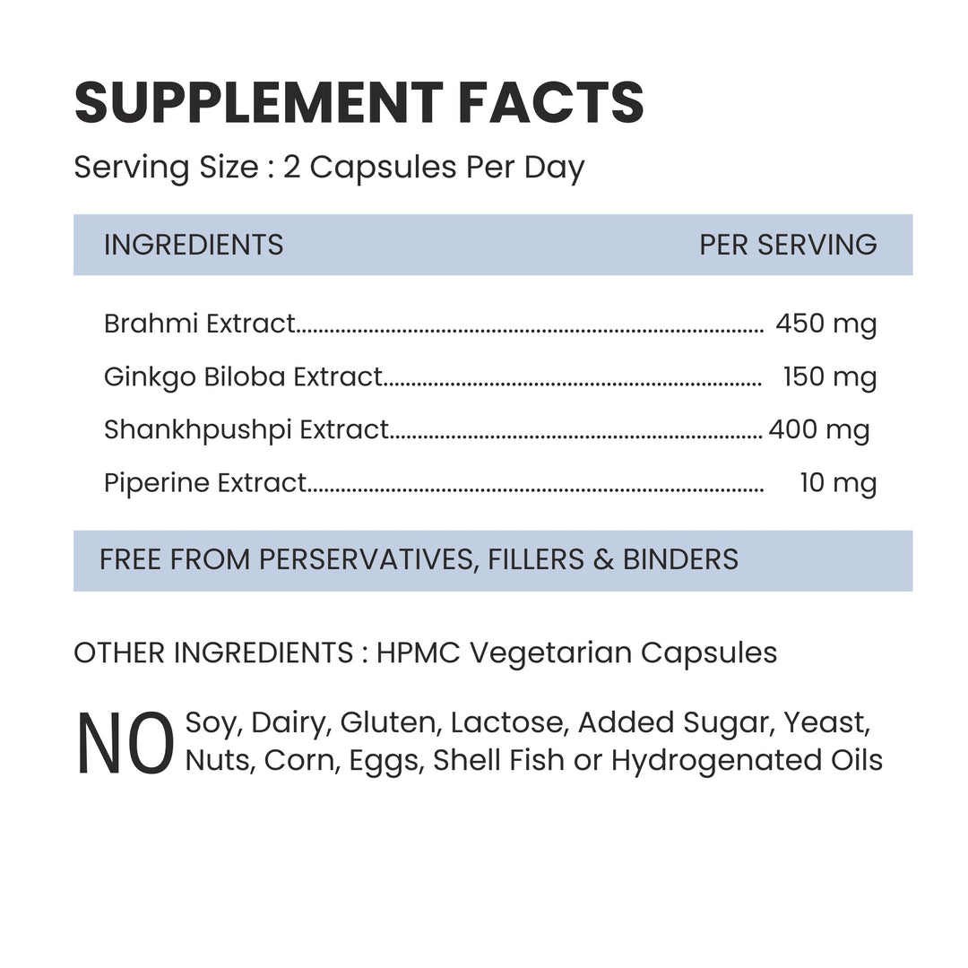 Foresta Organics Brain Health with Brahmi, Shankhpushpi & Gingko Biloba - 60 Capsules