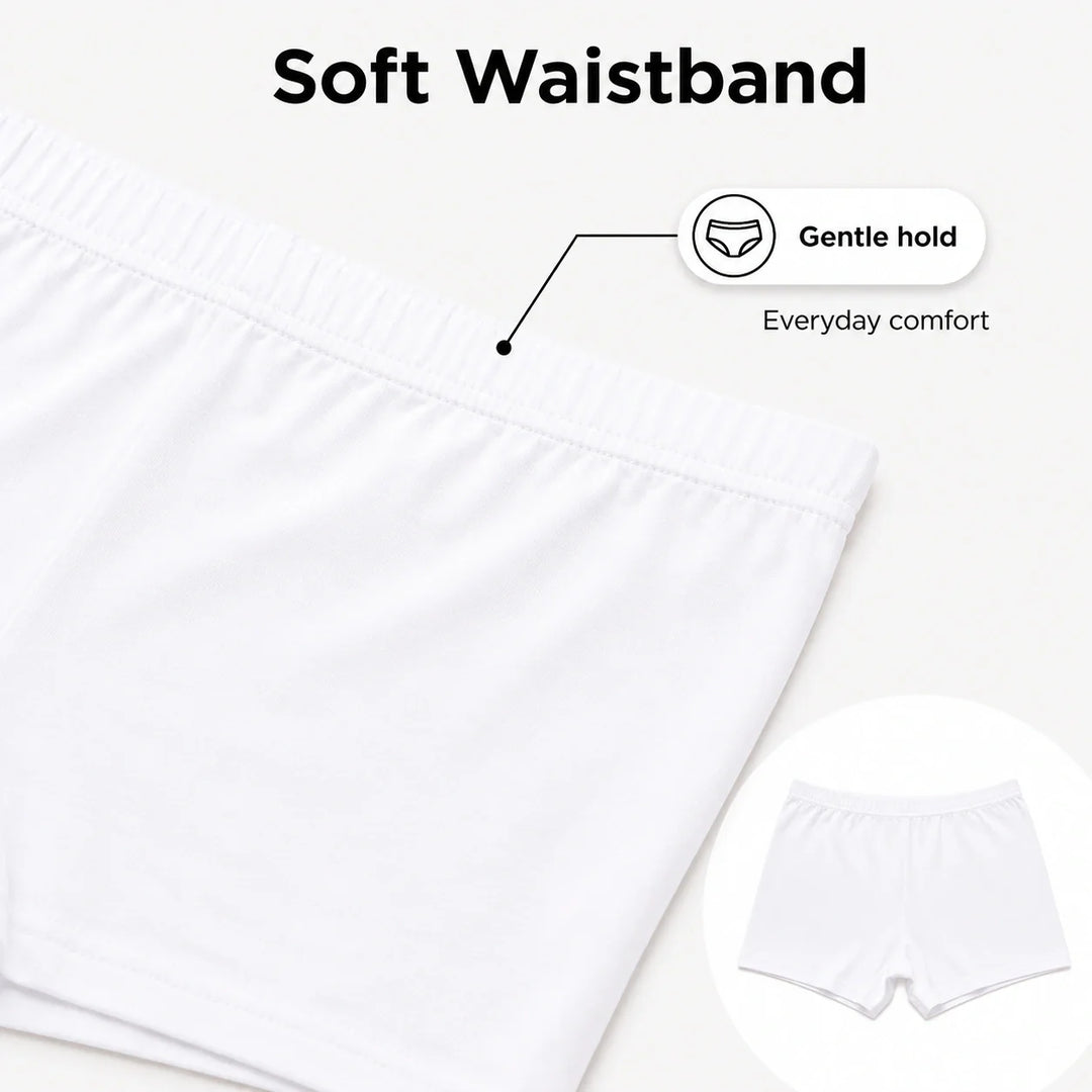 Women Bamboo Fabric Boyshort Panty White | Mid Rise Soft Breathable Anti-Chafing Innerwear | Pack Of 2
