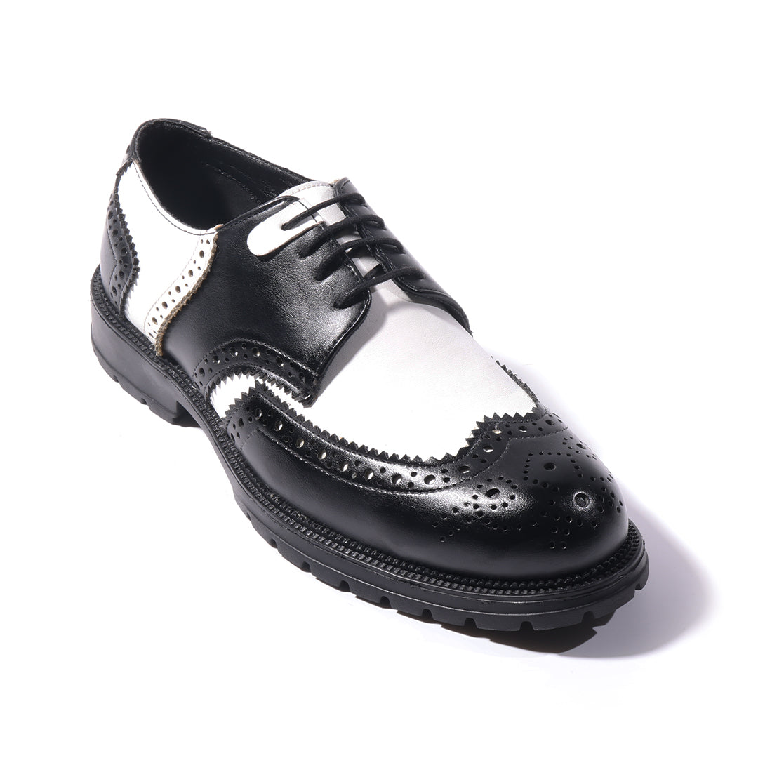 Monkstory Atelier 1900 Wingtip Bicolor Brogue Lace-Ups – Black & White