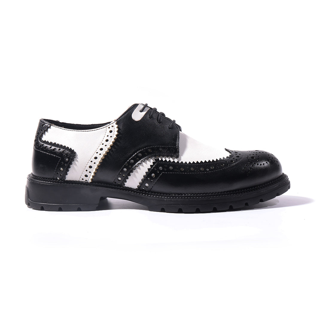 Monkstory Atelier 1900 Wingtip Bicolor Brogue Lace-Ups – Black & White