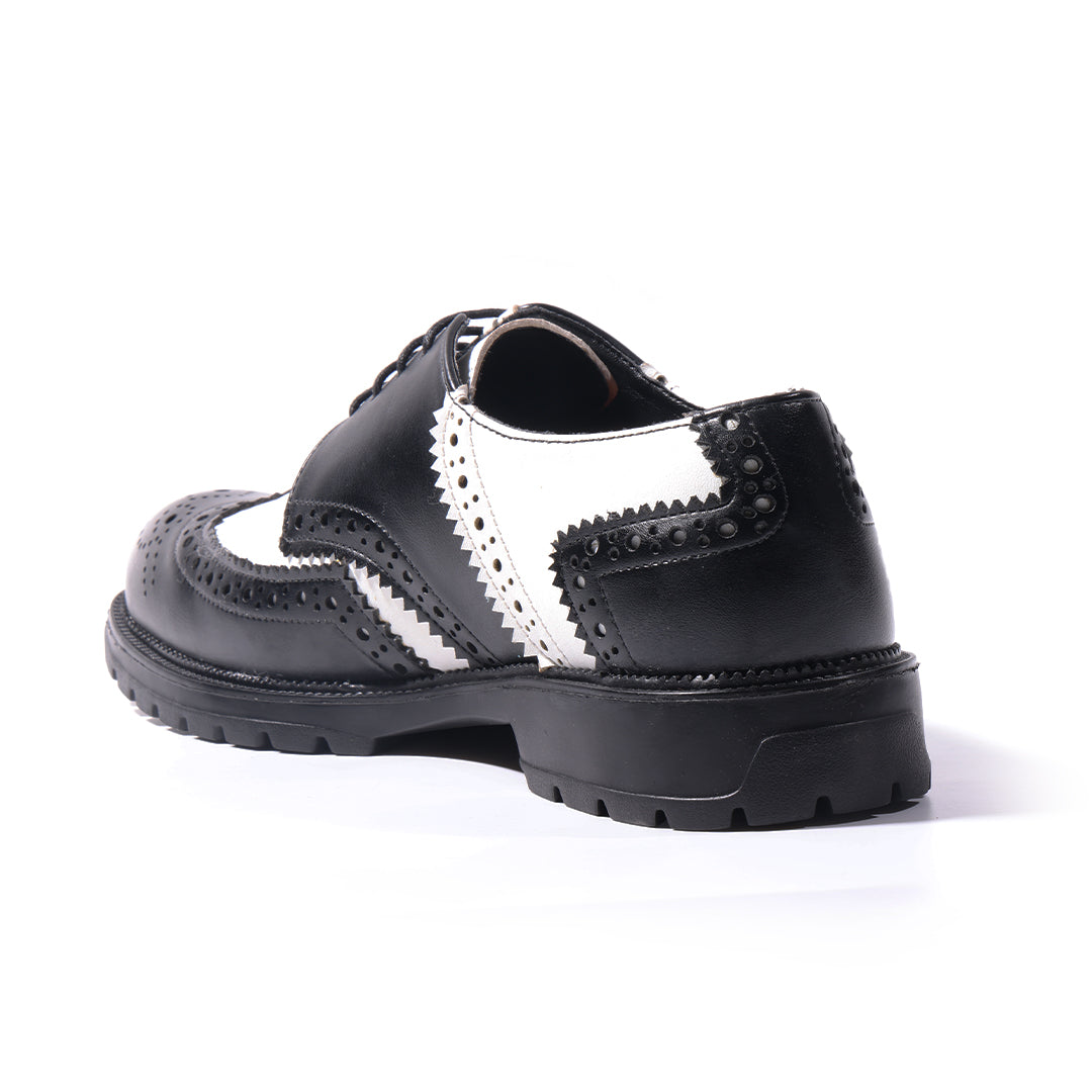 Monkstory Atelier 1900 Wingtip Bicolor Brogue Lace-Ups – Black & White