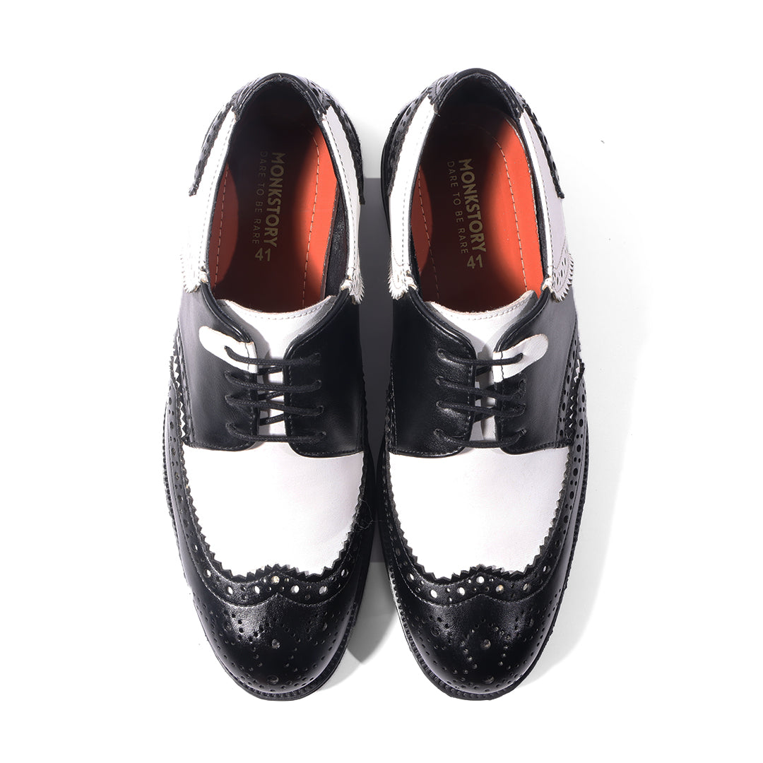 Monkstory Atelier 1900 Wingtip Bicolor Brogue Lace-Ups – Black & White