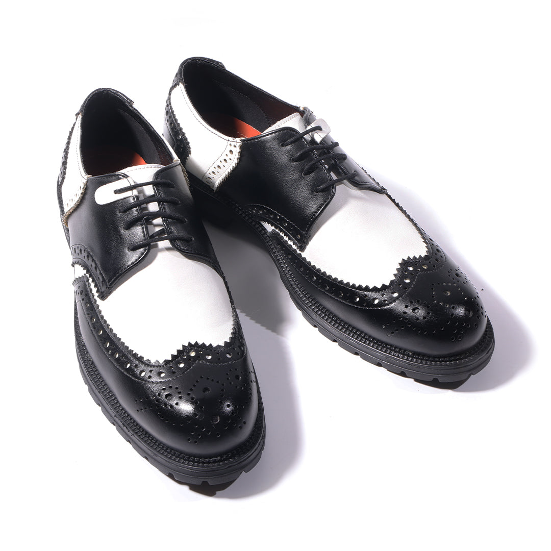 Monkstory Atelier 1900 Wingtip Bicolor Brogue Lace-Ups – Black & White