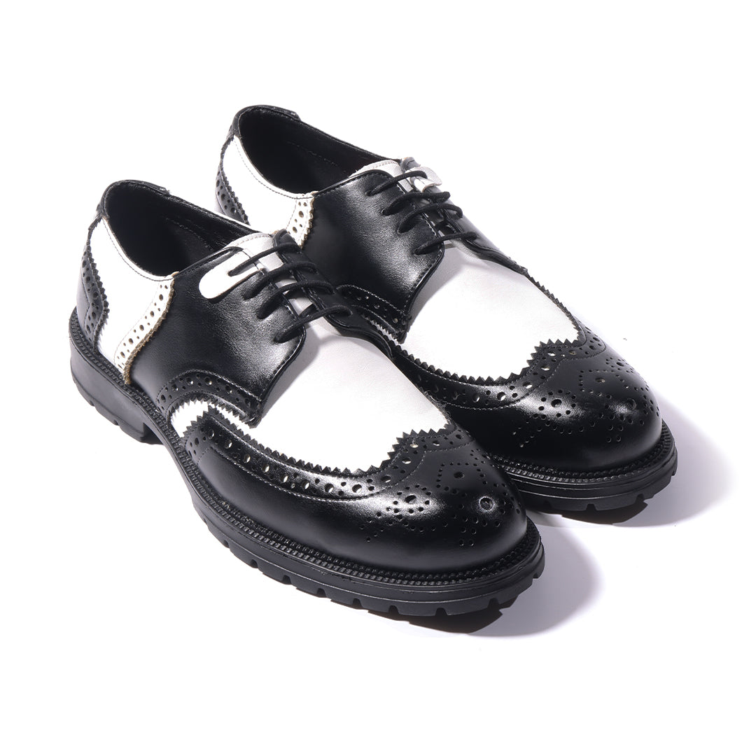 Monkstory Atelier 1900 Wingtip Bicolor Brogue Lace-Ups – Black & White