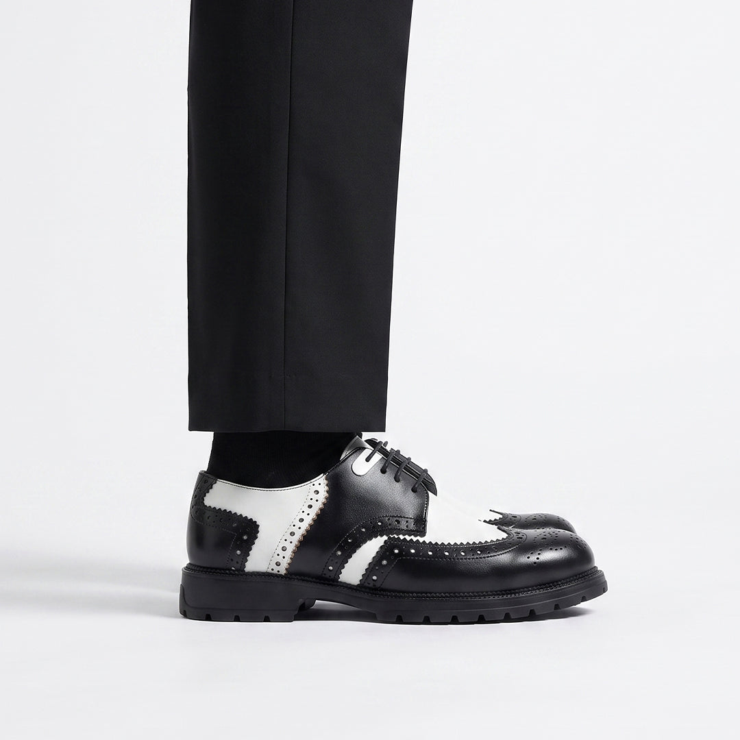 Monkstory Atelier 1900 Wingtip Bicolor Brogue Lace-Ups – Black & White