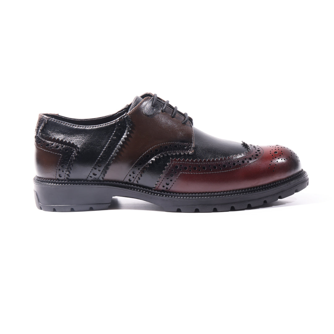Monkstory Atelier 1900 Wingtip Tricolor Brogue Lace-Ups – Burgundy, Black & Brown