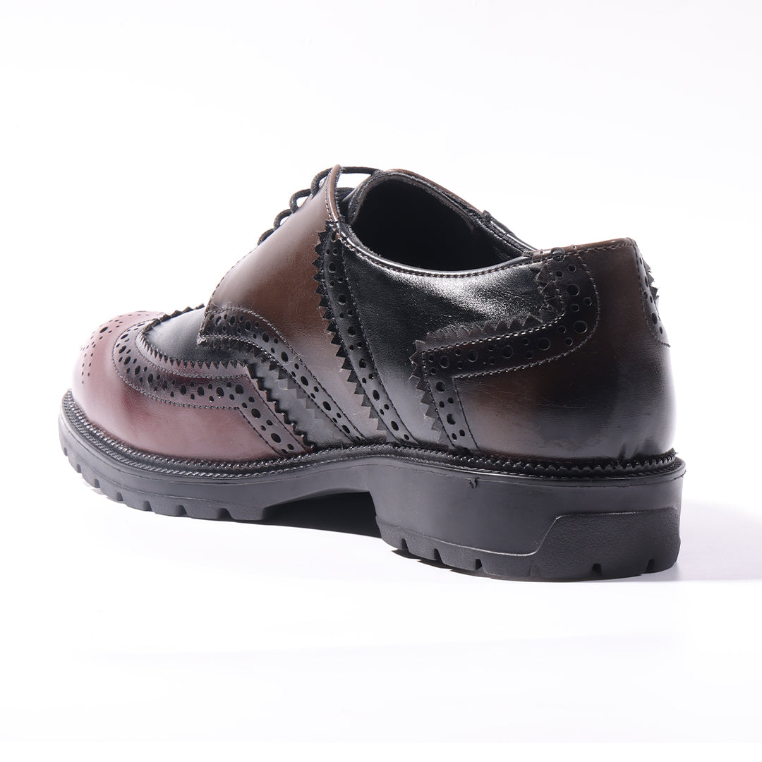 Monkstory Atelier 1900 Wingtip Tricolor Brogue Lace-Ups – Burgundy, Black & Brown