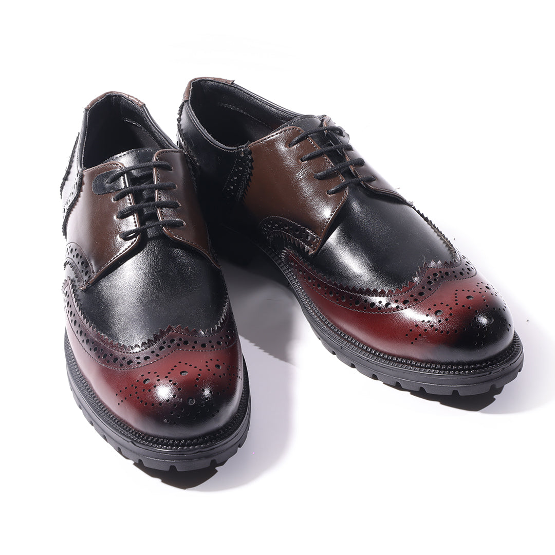 Monkstory Atelier 1900 Wingtip Tricolor Brogue Lace-Ups – Burgundy, Black & Brown