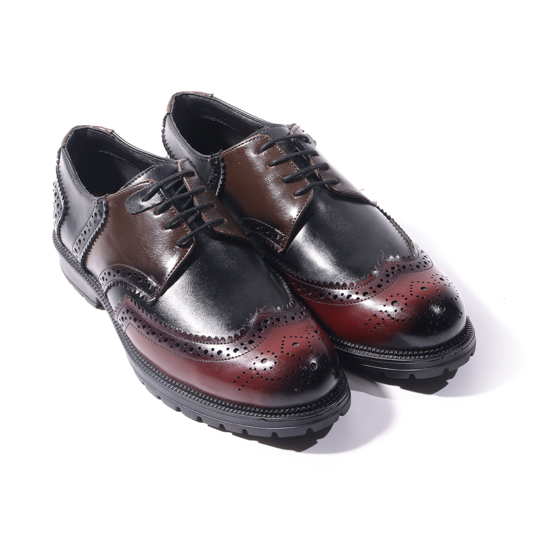Monkstory Atelier 1900 Wingtip Tricolor Brogue Lace-Ups – Burgundy, Black & Brown