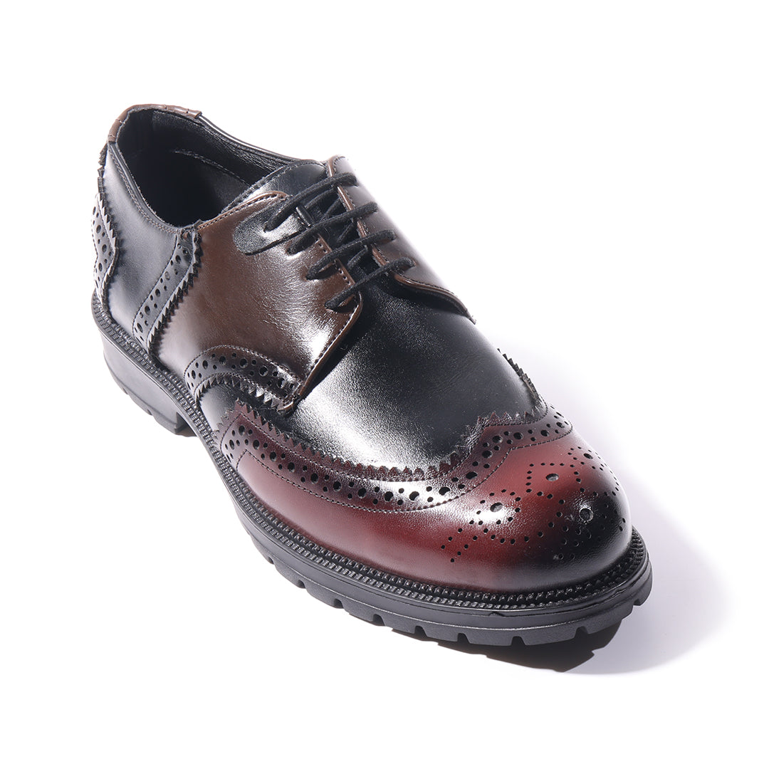 Monkstory Atelier 1900 Wingtip Tricolor Brogue Lace-Ups – Burgundy, Black & Brown