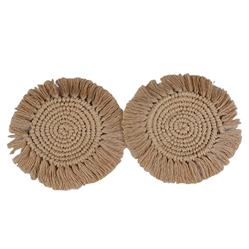 SUTRAM Handmade Macrame Cotton Coasters with Fringes for Tea and Coffee, Washable, Set of 2