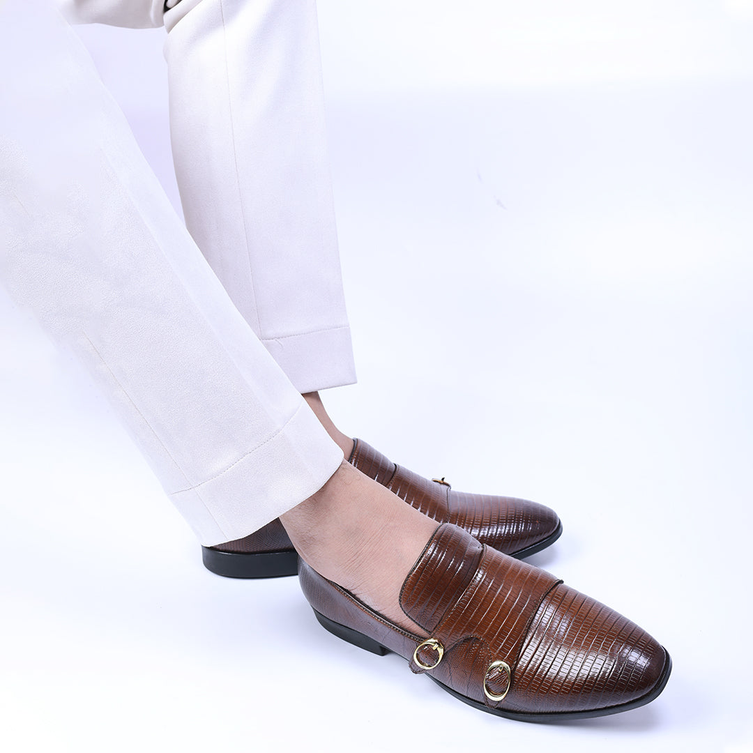 Monkstory Atelier 1970 Textured Double Monk Strap - Brown