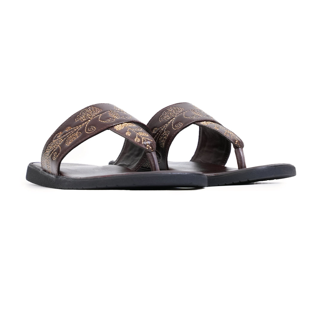 T-Rad Intricate Floral Embroidery Sandals - Brown
