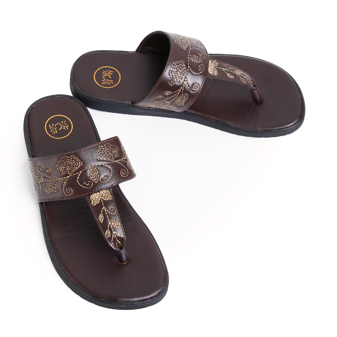T-Rad Intricate Floral Embroidery Sandals - Brown