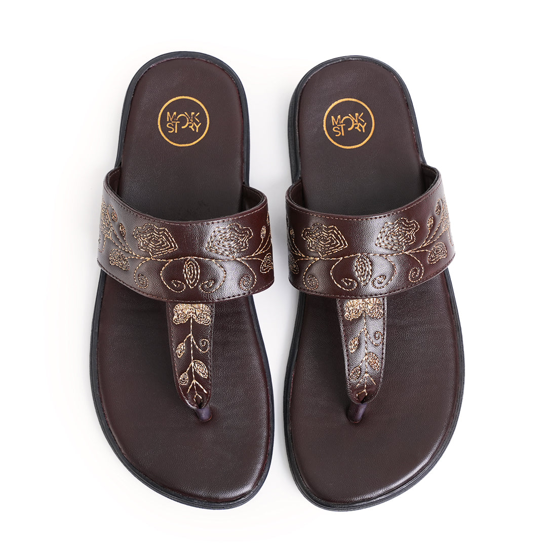 T-Rad Intricate Floral Embroidery Sandals - Brown