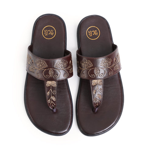 T-Rad Intricate Floral Embroidery Sandals - Brown
