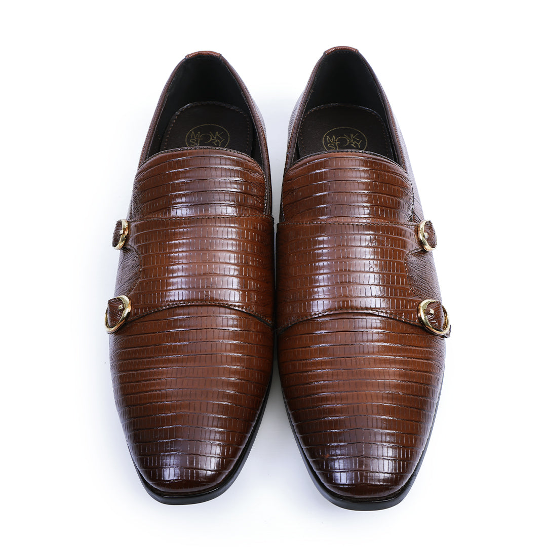 Monkstory Atelier 1970 Textured Double Monk Strap - Brown