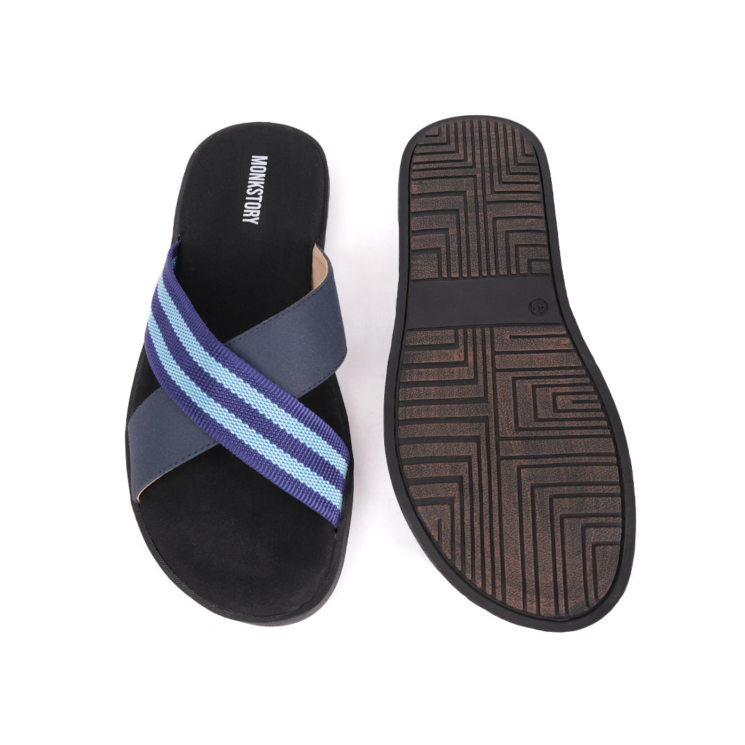 Monkstory Blue Striped Strap Sandals - Black and Grey