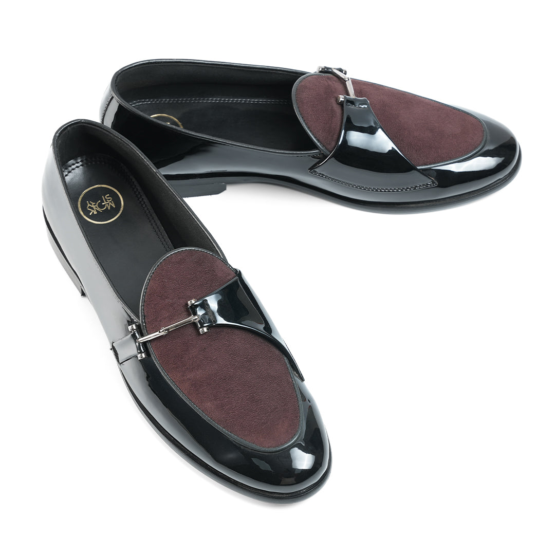 Monkstory Eclecta Glossy Side Buckle Slip Ons - Brown/Black