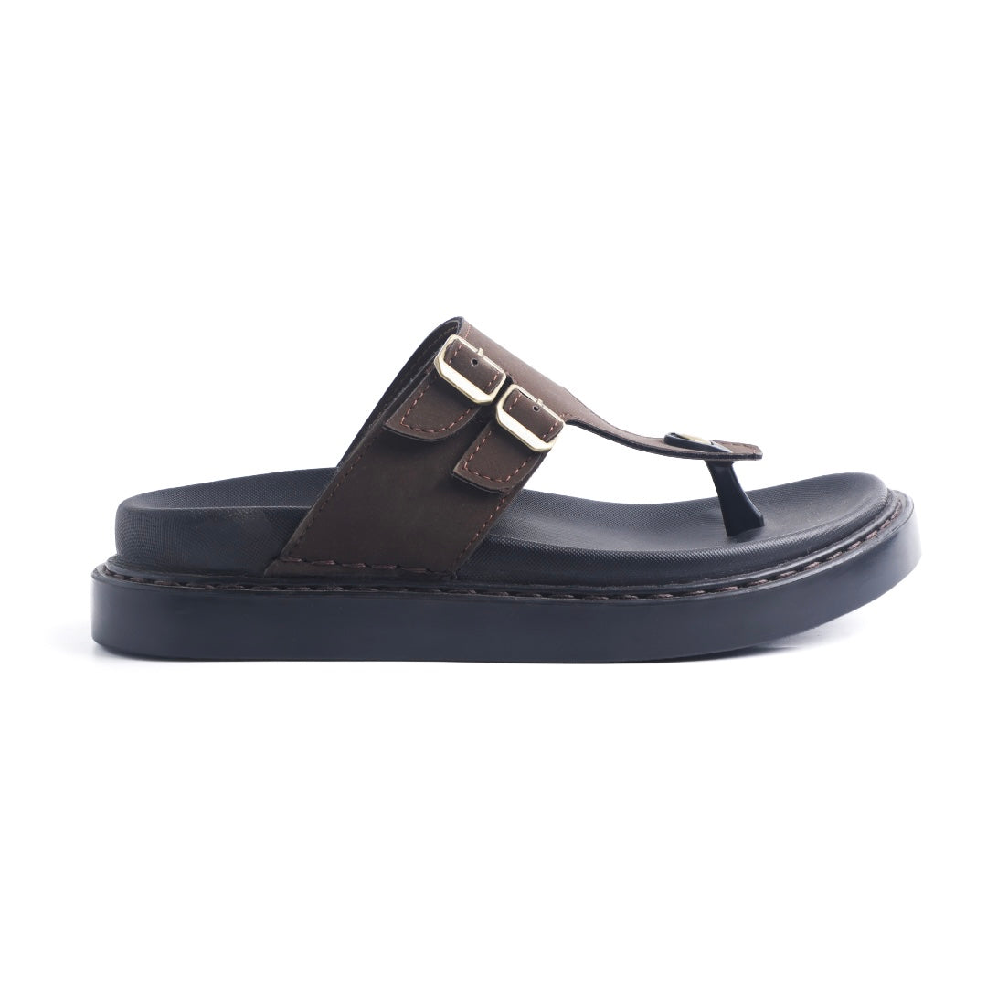 Monkstory Cosmopolitan Twin Buckle Thong Chunky Sandals – Dark Brown