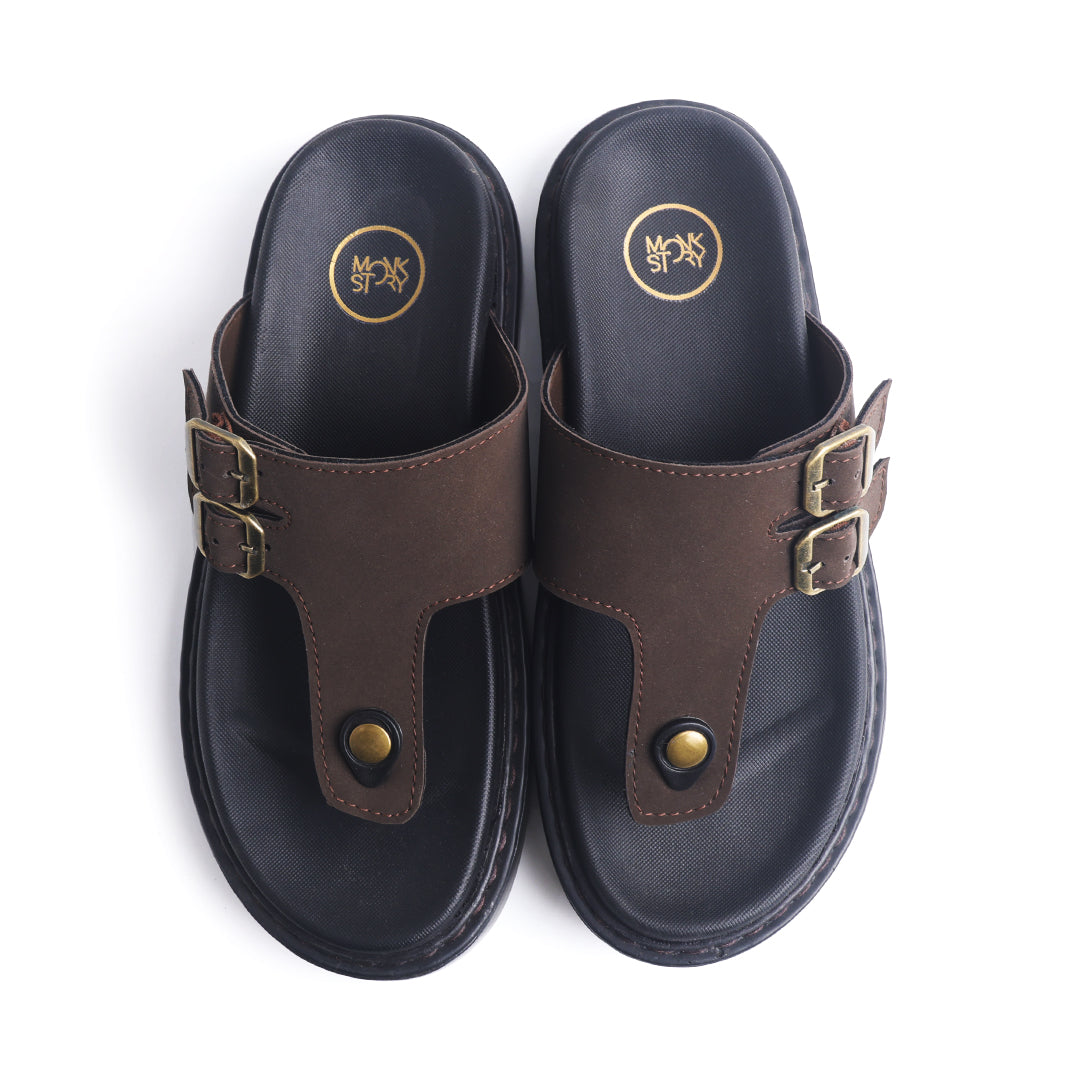 Monkstory Cosmopolitan Twin Buckle Thong Chunky Sandals – Dark Brown