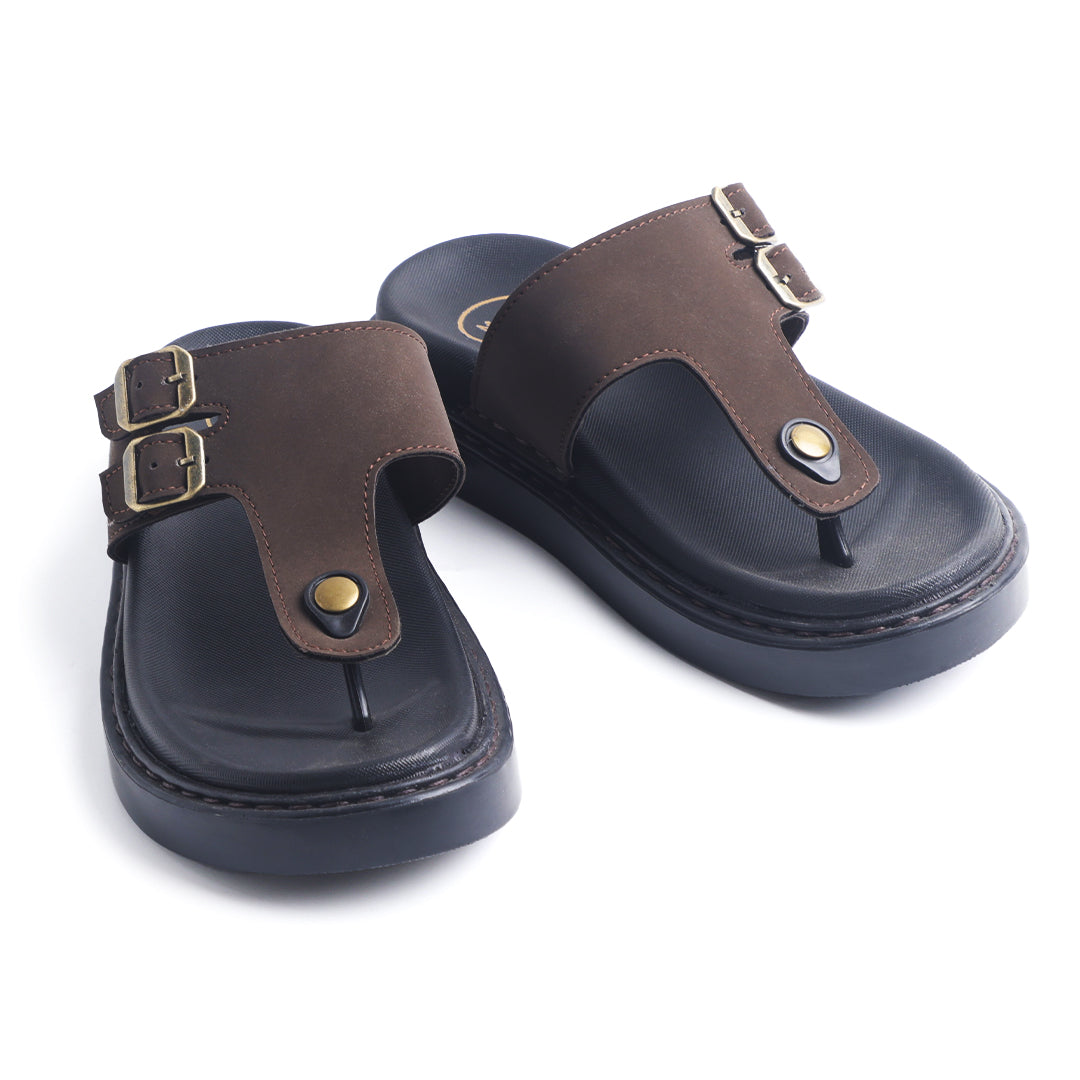 Monkstory Cosmopolitan Twin Buckle Thong Chunky Sandals – Dark Brown