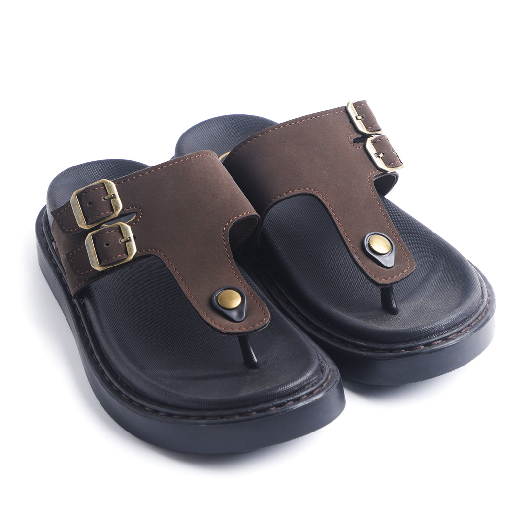 Monkstory Cosmopolitan Twin Buckle Thong Chunky Sandals – Dark Brown
