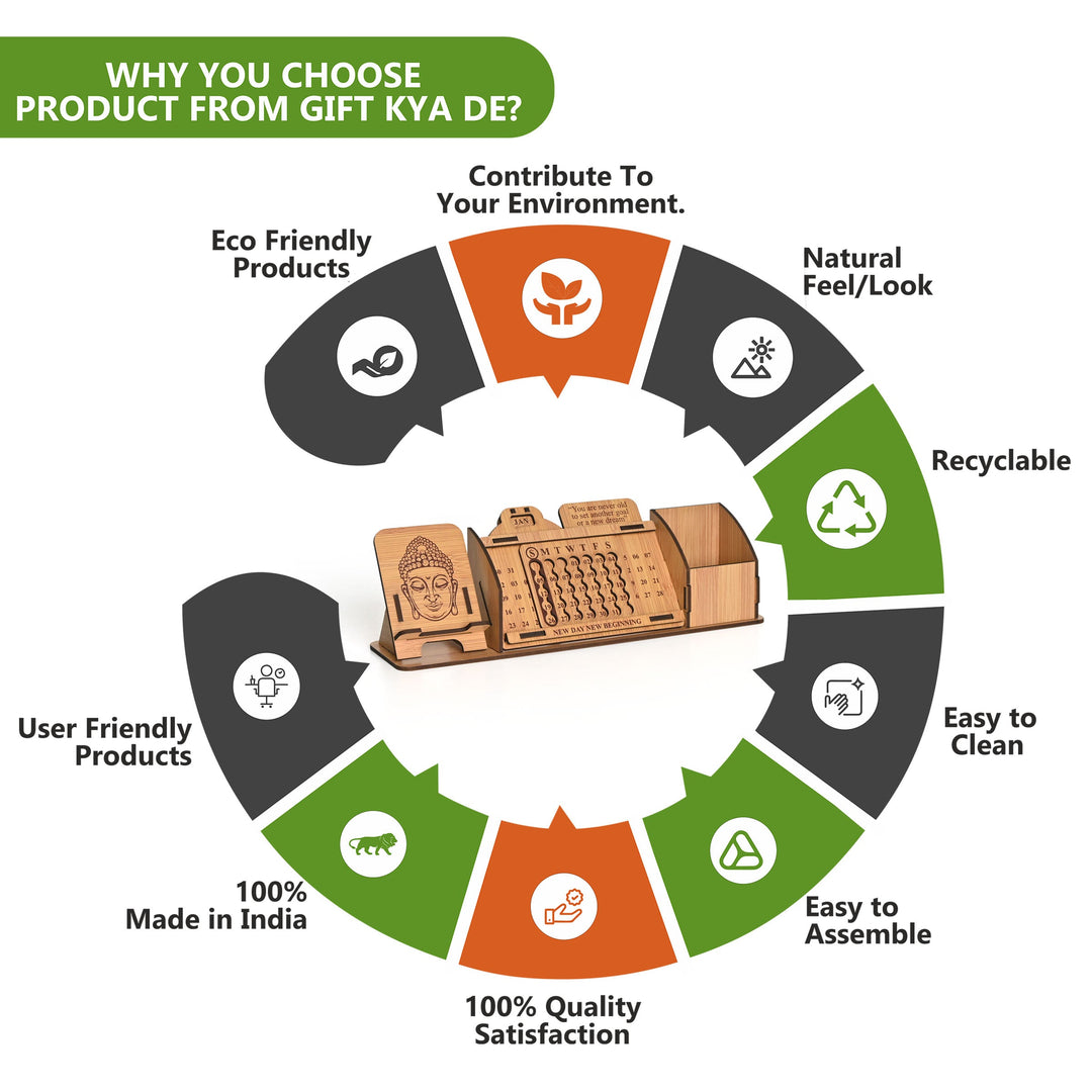 Gift Kya De Lifetime Calendar With Desk Organizer and Mobile Stand | Desk Calendar | Mobile Accessories