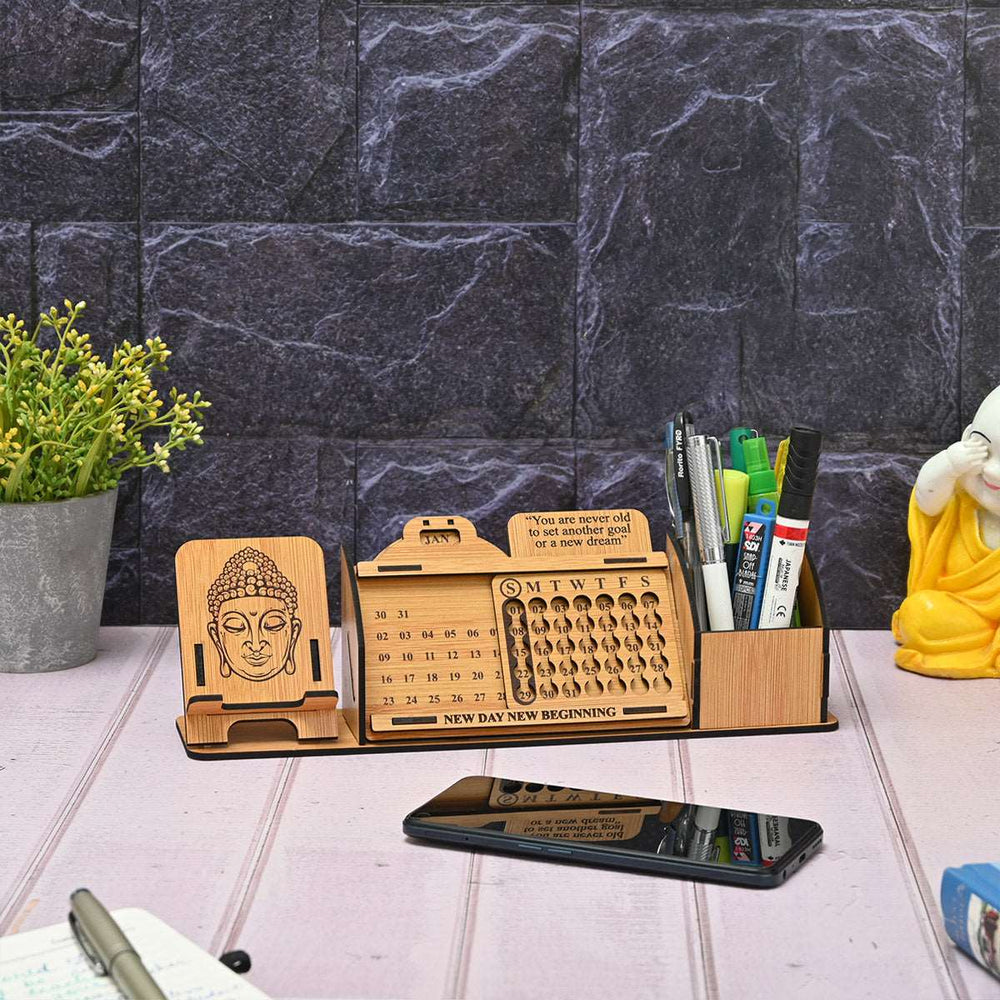Gift Kya De Lifetime Calendar With Desk Organizer and Mobile Stand | Desk Calendar | Mobile Accessories