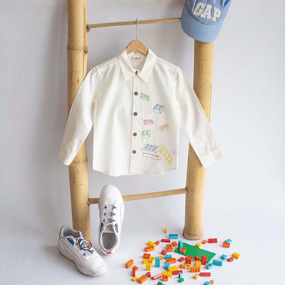 Building Blocks Embroidered Unisex Shirt - White - Suspire