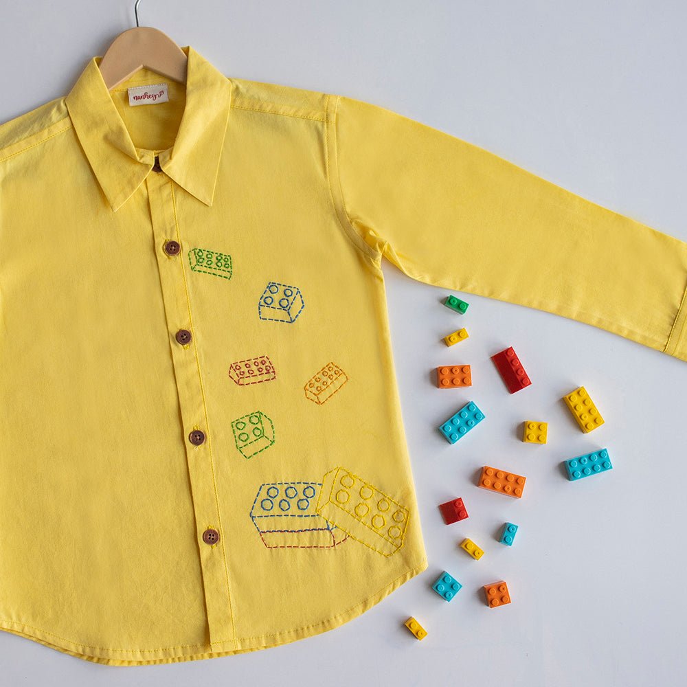 Building Blocks Embroidered Unisex Shirt - Yellow - Suspire
