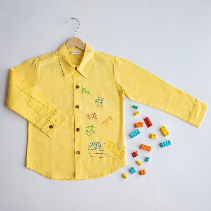 Building Blocks Embroidered Unisex Shirt - Yellow - Suspire