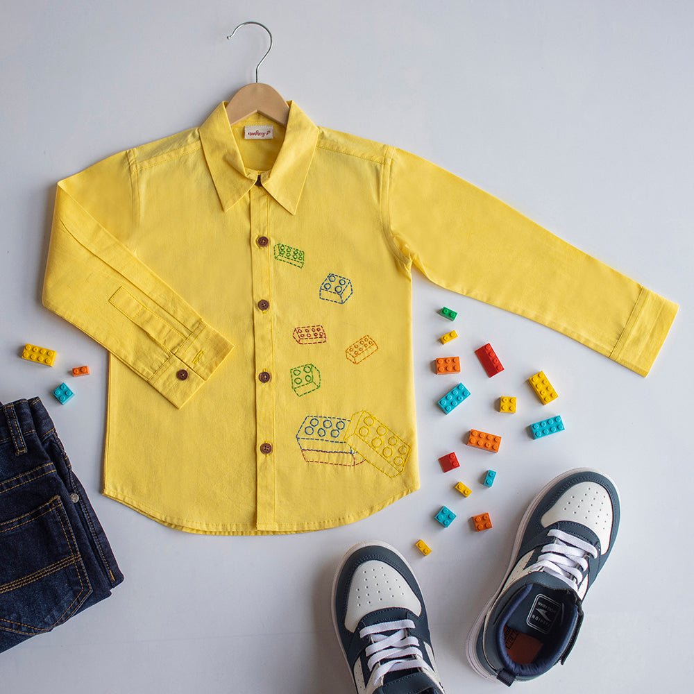 Building Blocks Embroidered Unisex Shirt - Yellow - Suspire