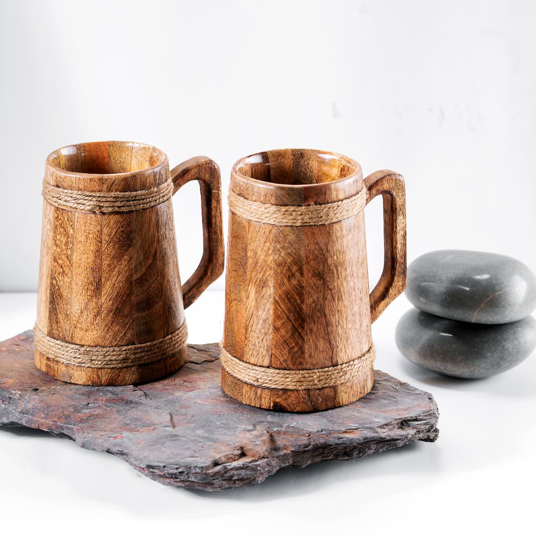 Araana Home Bulbul Wooden Beer Mug with Rope Detailing