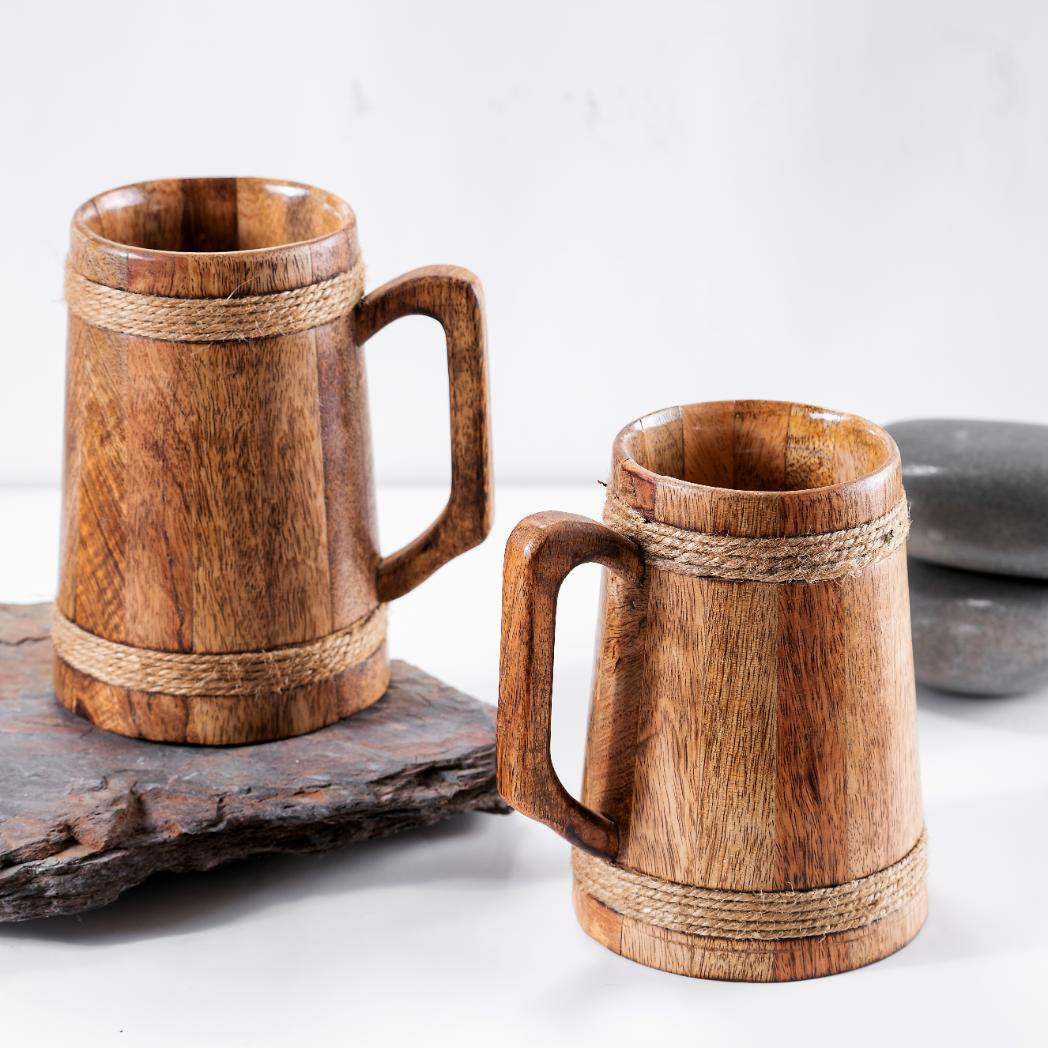 Araana Home Bulbul Wooden Beer Mug with Rope Detailing