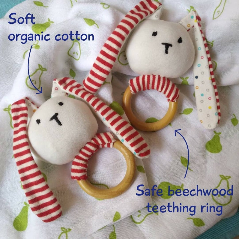 Shumee Striped Bunny Teether & Rattle Ring