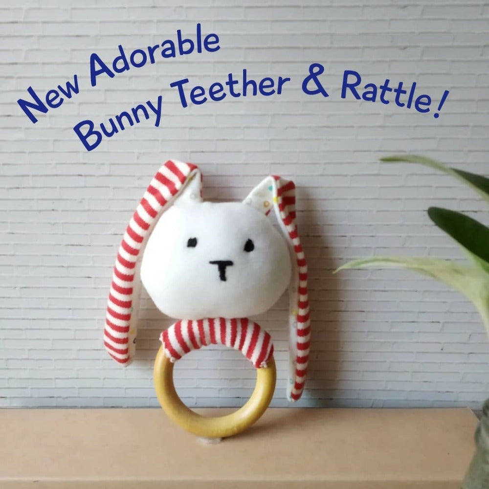 Shumee Striped Bunny Teether & Rattle Ring