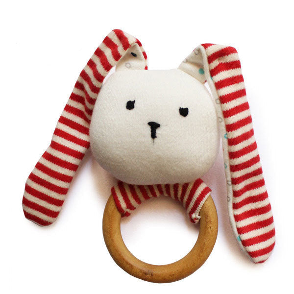 Shumee Striped Bunny Teether & Rattle Ring