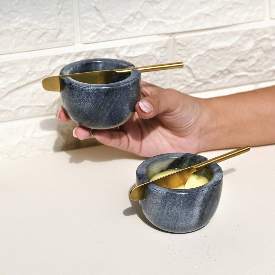 Muun Home Marble Butter Dish with Gold Knife